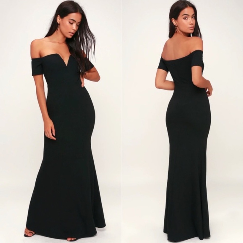 Lulu’s Black Lynne Off The Shoulder Maxi Formal Dress
